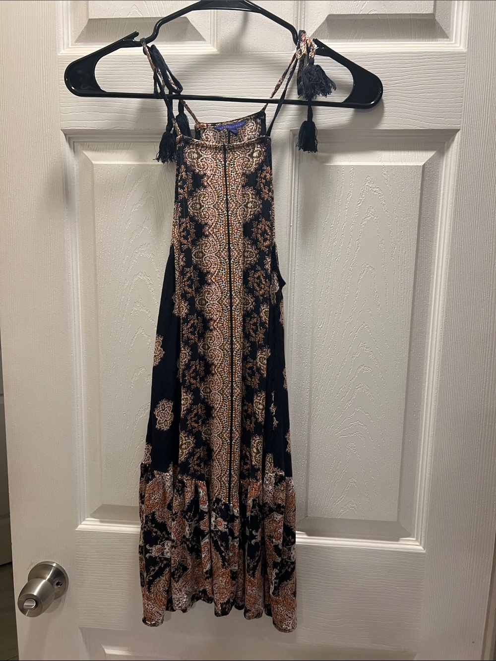 Aeropostale Black and Tan Boho Mini Dress with Tassel Straps